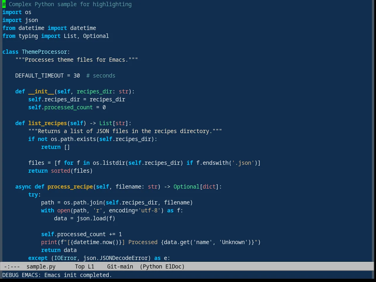 Deep Blue Theme in python-mode