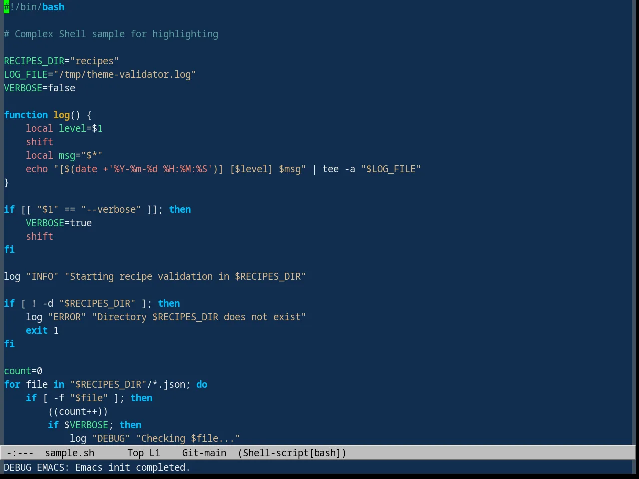 Deep Blue Theme in sh-mode