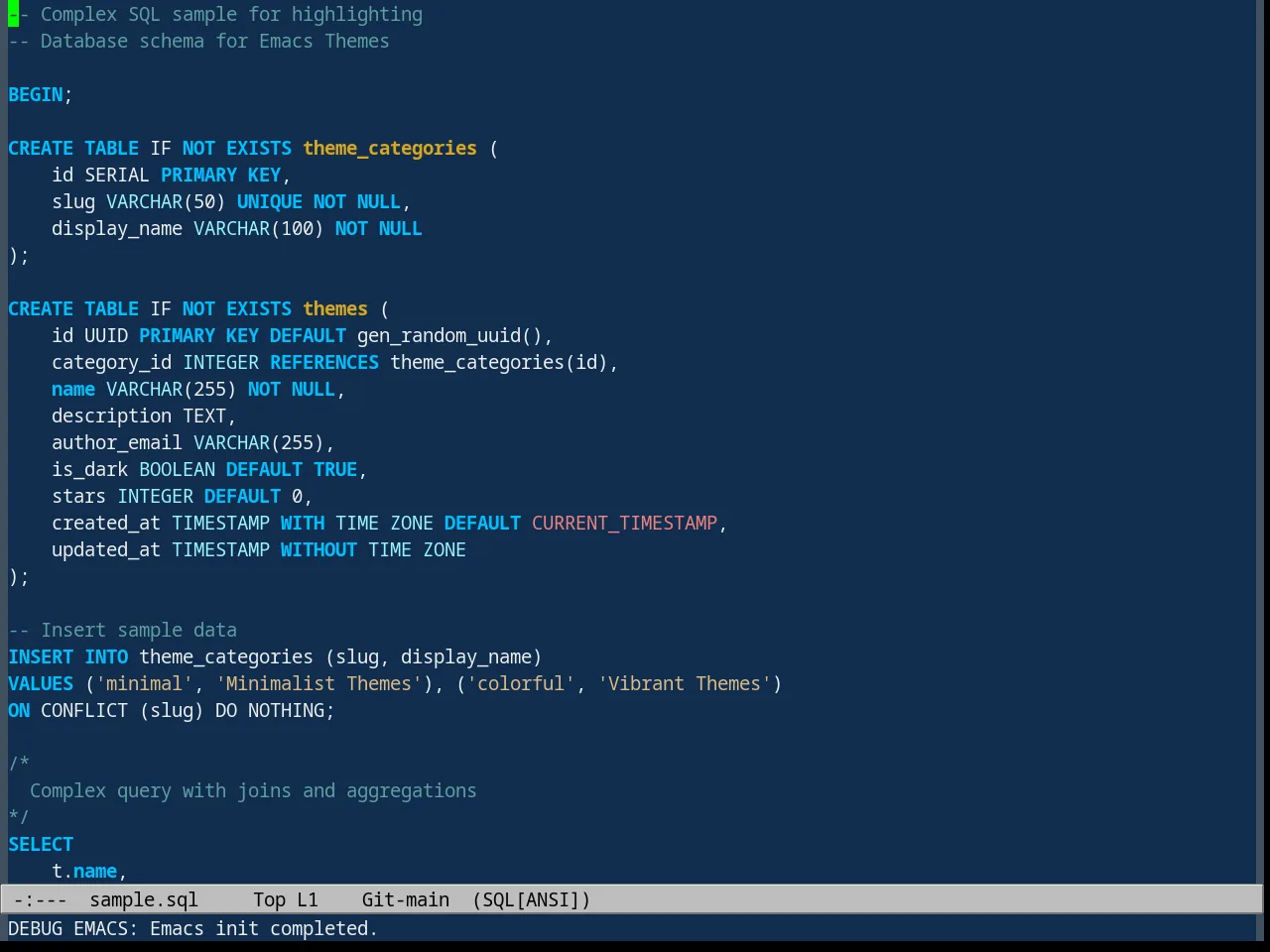 Deep Blue Theme in sql-mode