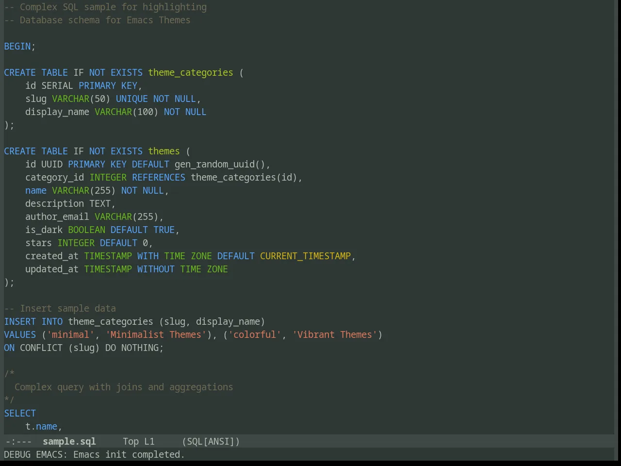 Deviant Theme in sql-mode