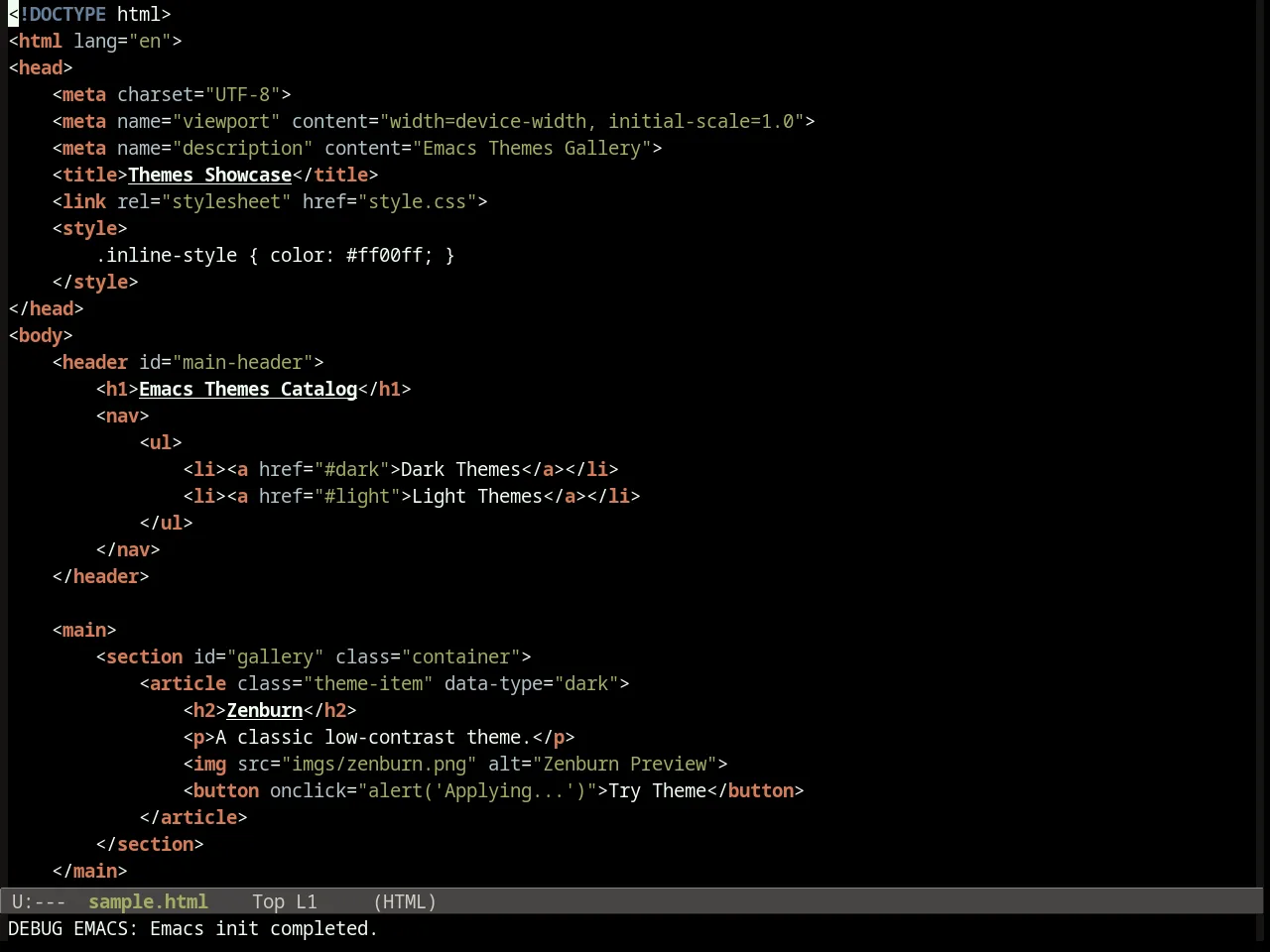 Distinguished Theme in html-mode