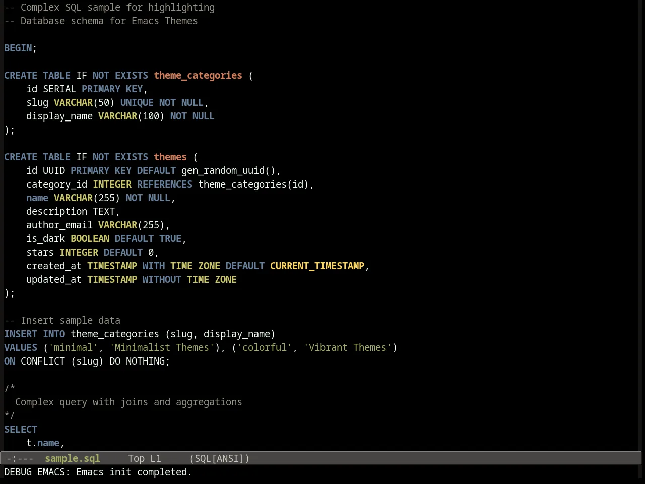 Distinguished Theme in sql-mode