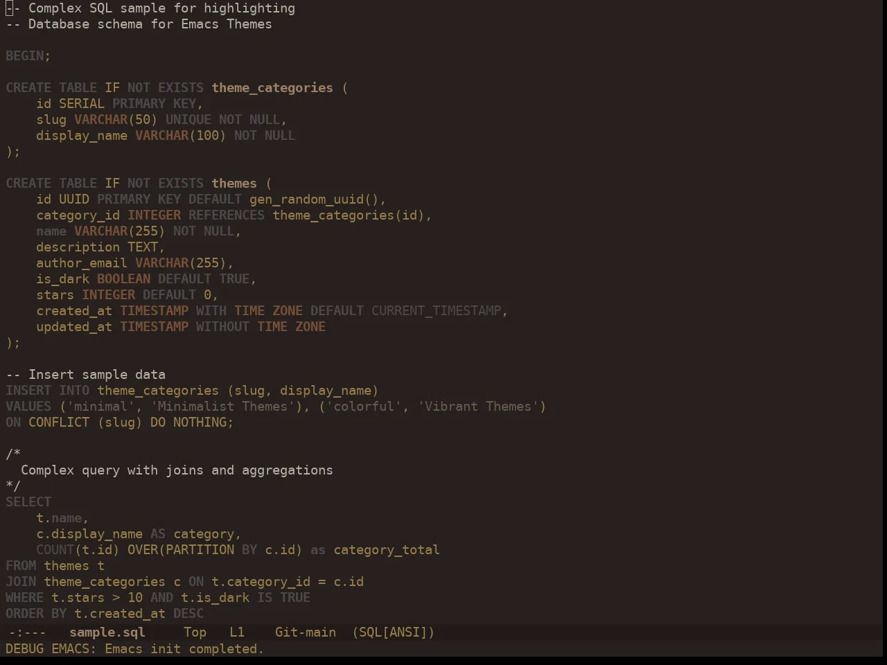 Ewal Dkeg Corduroy Theme in sql-mode