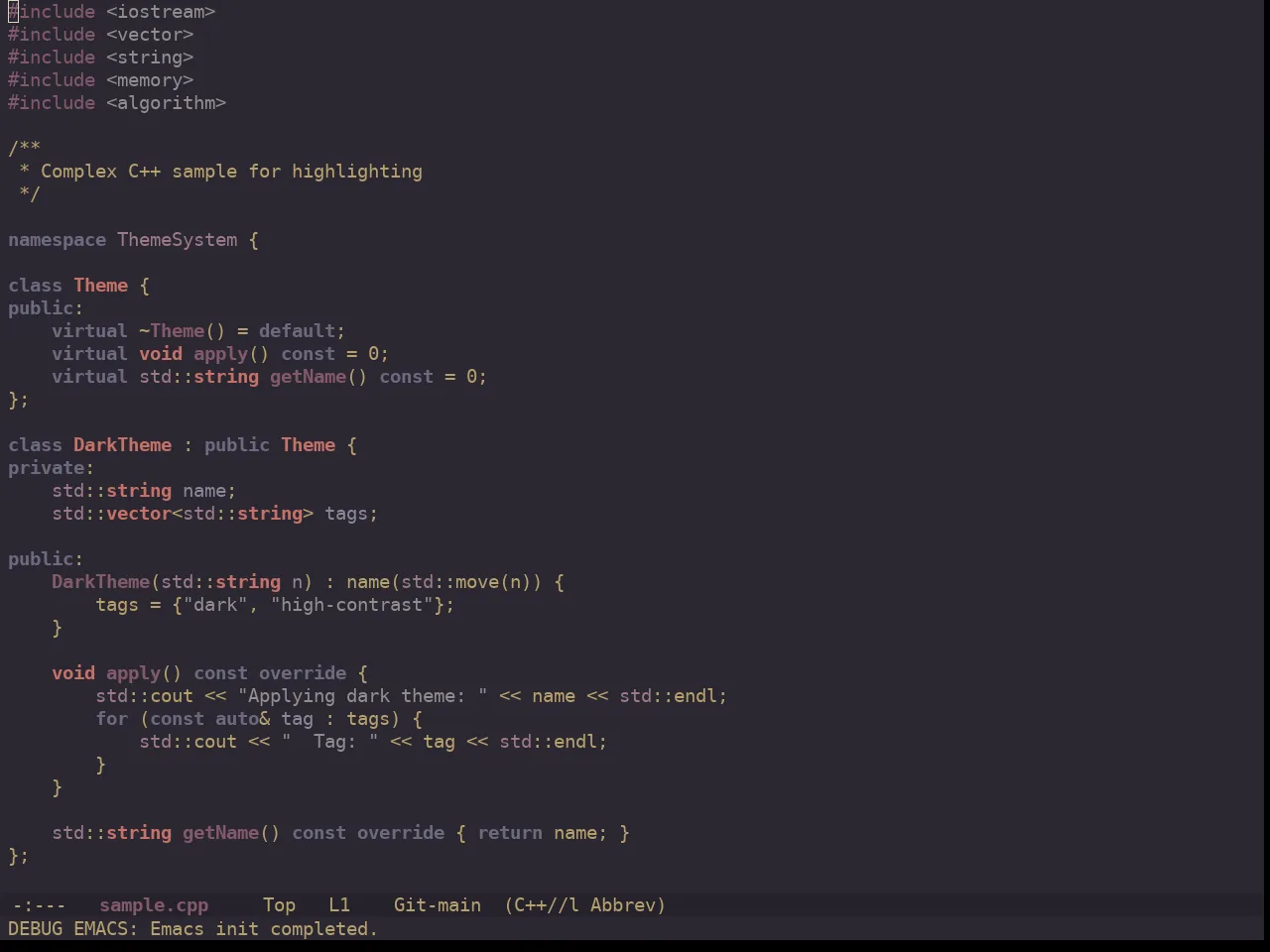 Ewal Dkeg Depth Theme in c++-mode