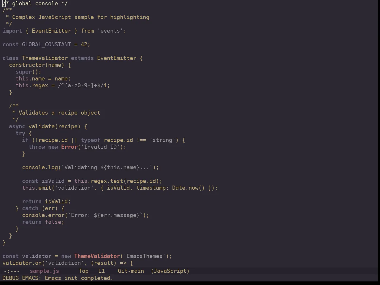 Ewal Dkeg Depth Theme in javascript-mode