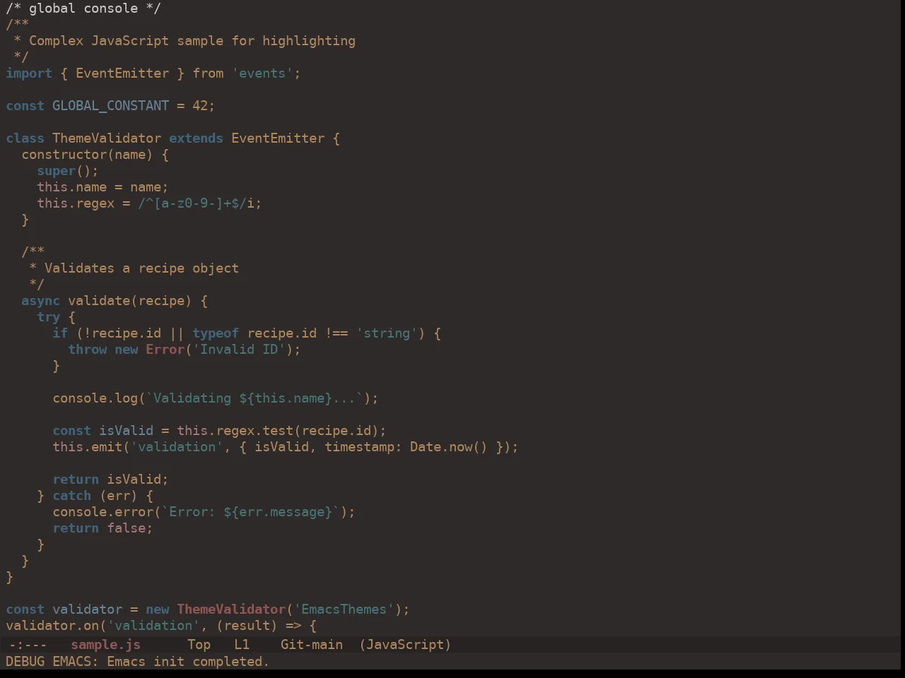 Ewal Dkeg Paints Theme in javascript-mode