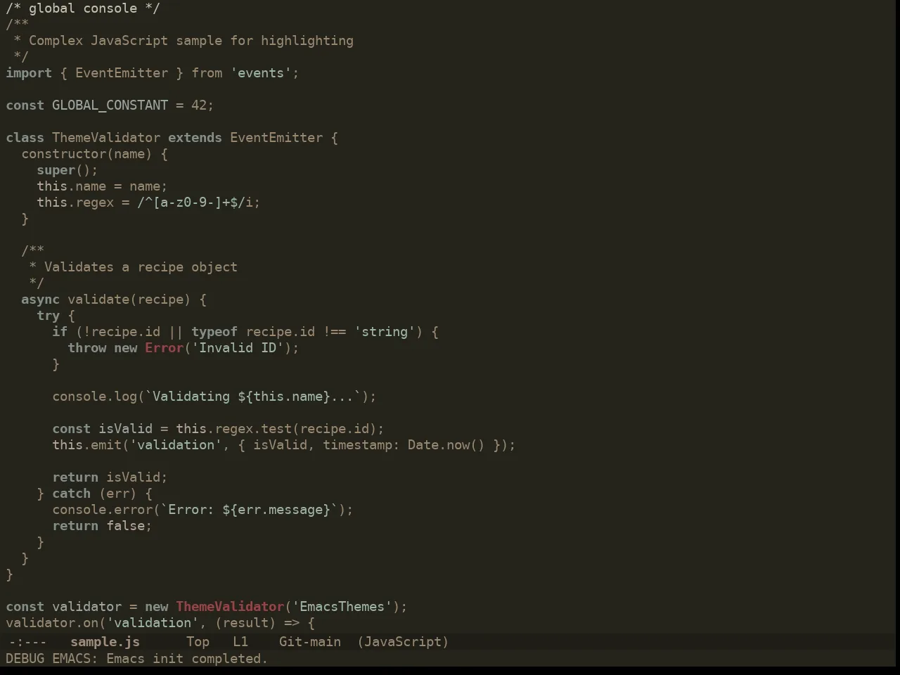 Ewal Dkeg Tealights Theme in javascript-mode