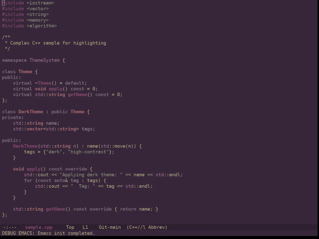 Ewal Dkeg Wintry Theme in c++-mode