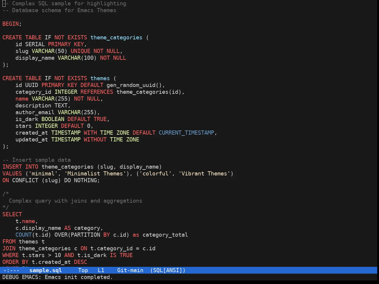 Doom 1337 Theme in sql-mode