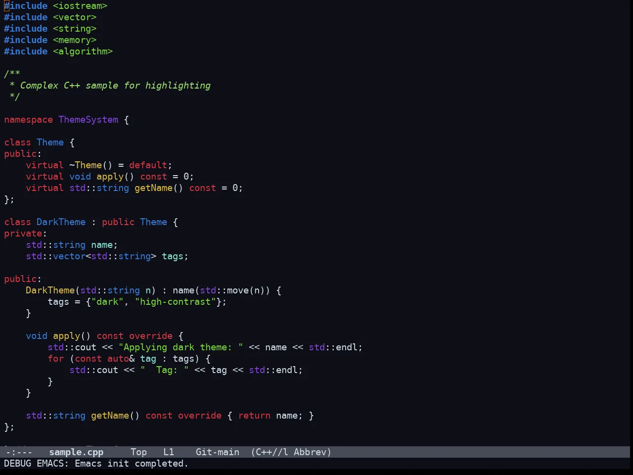 Doom Acario Dark Theme in c++-mode
