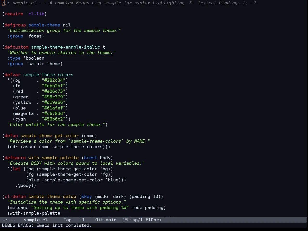 Doom Acario Dark Theme in emacs-lisp-mode