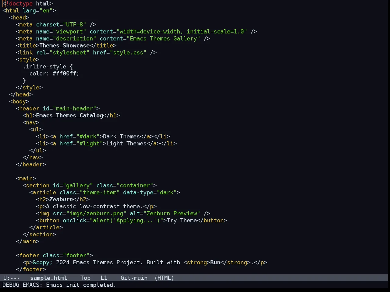 Doom Acario Dark Theme in html-mode