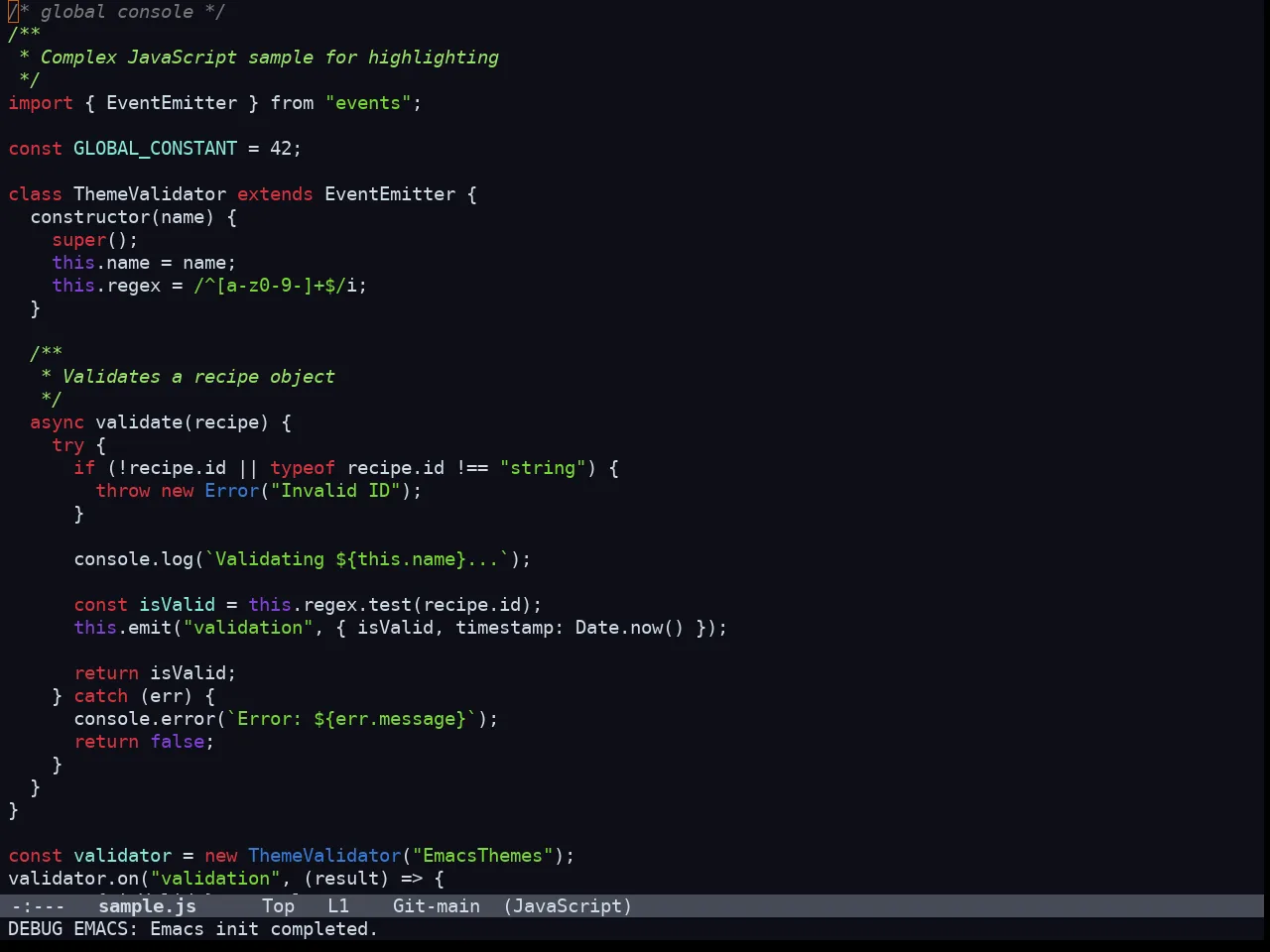Doom Acario Dark Theme in javascript-mode