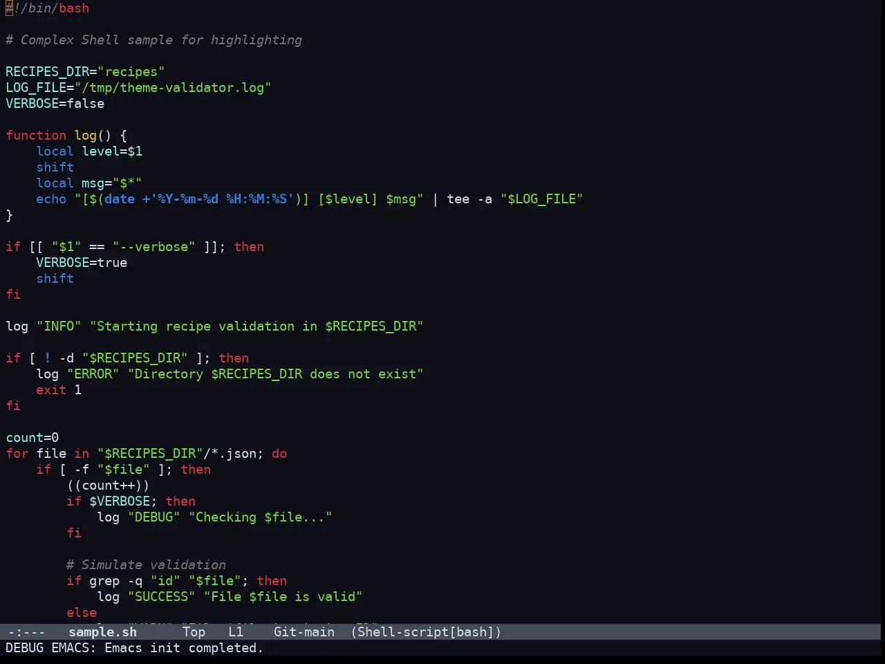 Doom Acario Dark Theme in sh-mode