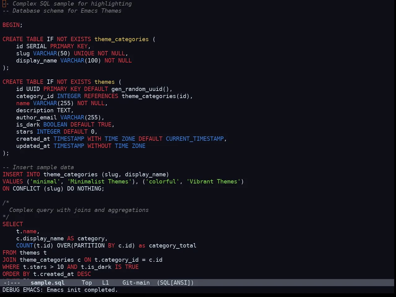Doom Acario Dark Theme in sql-mode