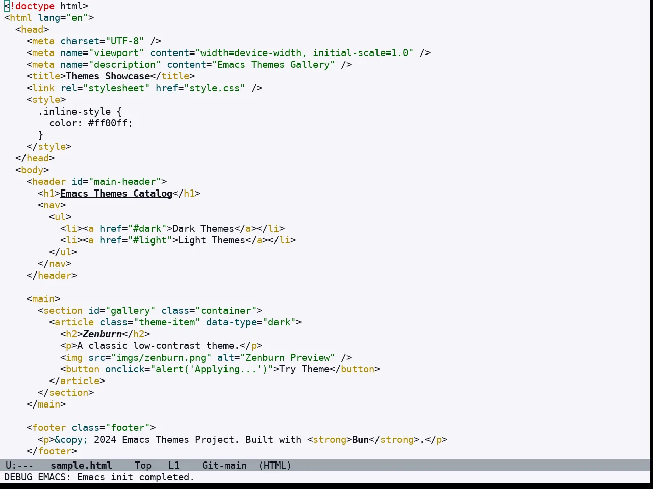 Doom Acario Light Theme in html-mode