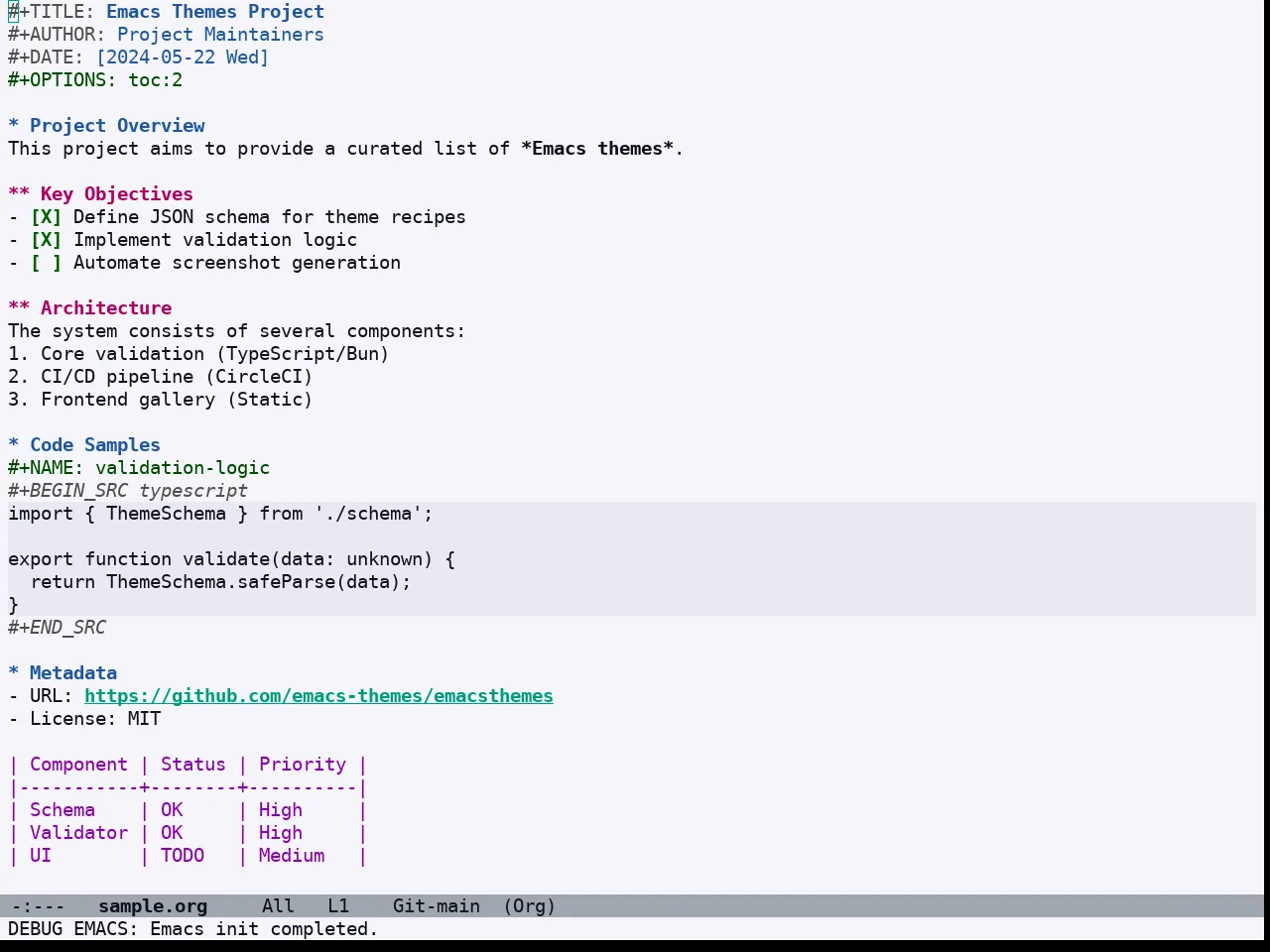 Doom Acario Light Theme in org-mode