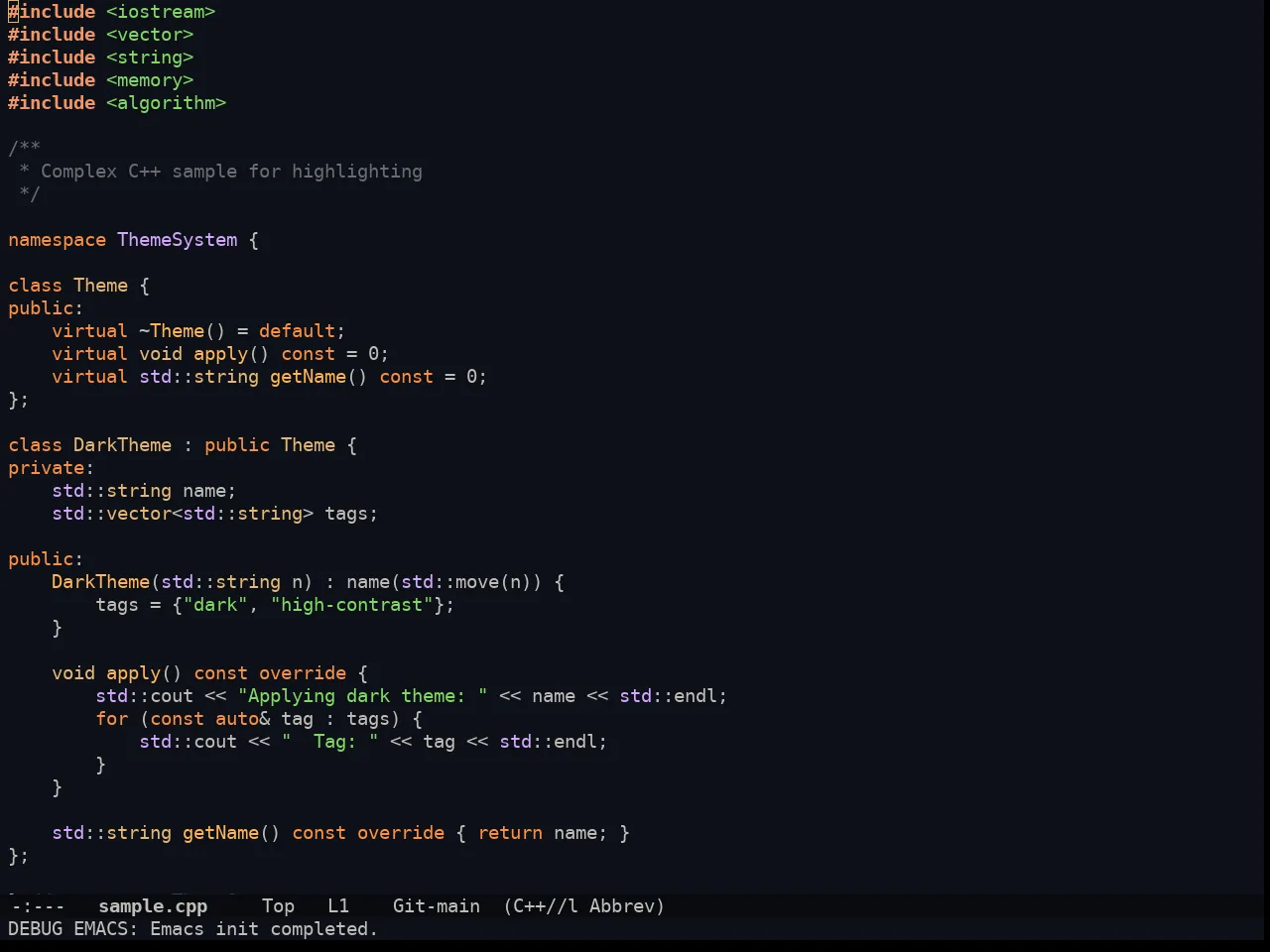 Doom Ayu Dark Theme in c++-mode