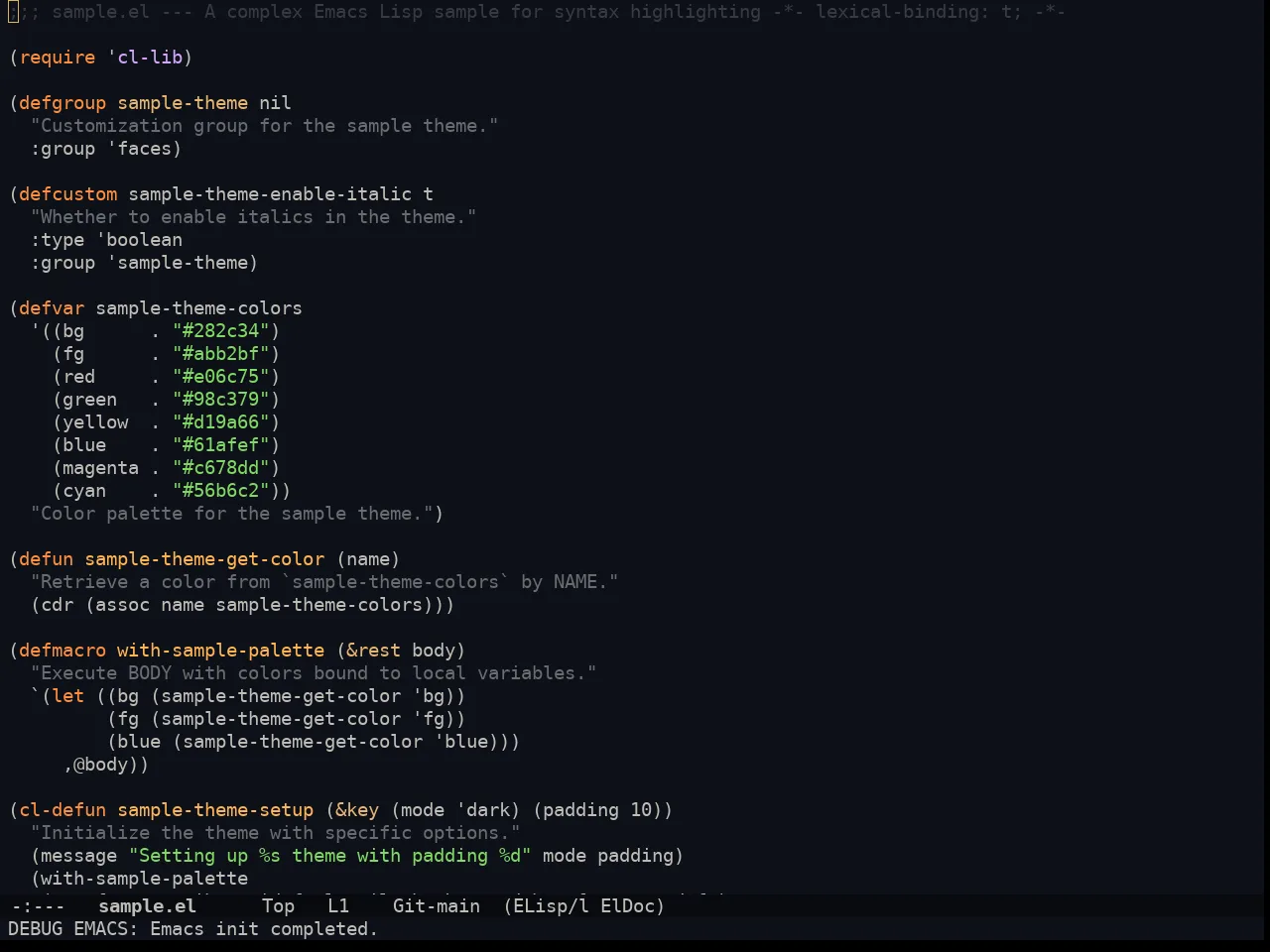 Doom Ayu Dark Theme in emacs-lisp-mode