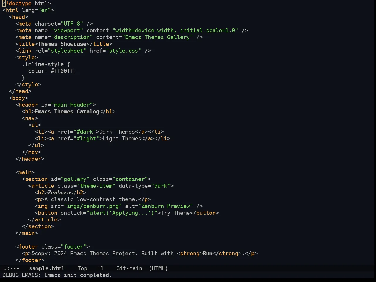 Doom Ayu Dark Theme in html-mode