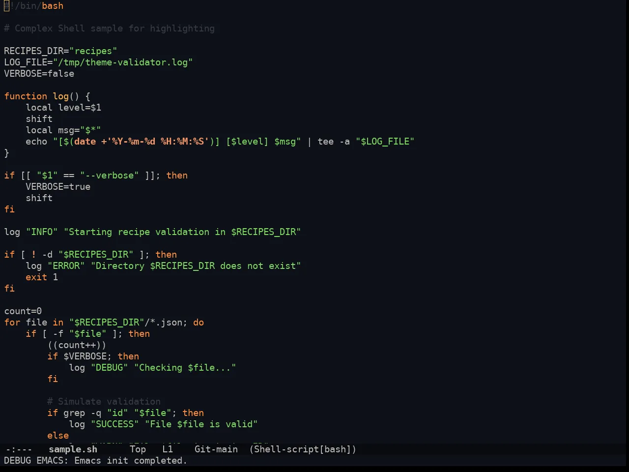 Doom Ayu Dark Theme in sh-mode