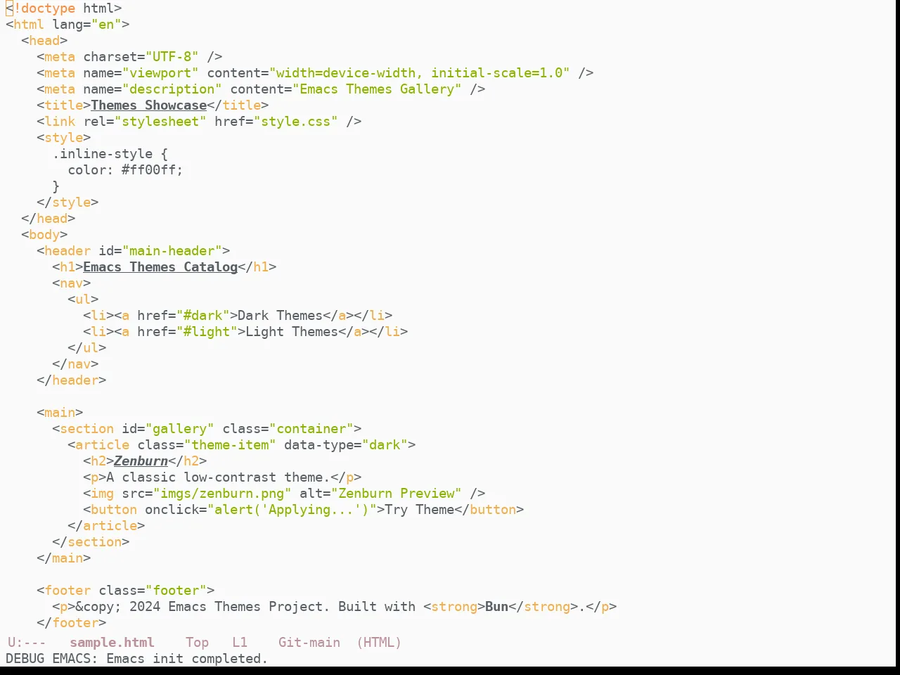 Doom Ayu Light Theme in html-mode