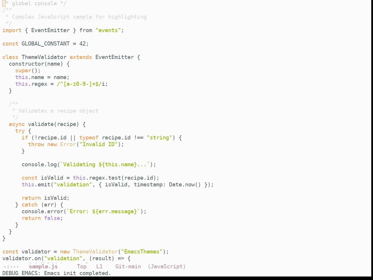 Doom Ayu Light Theme in javascript-mode