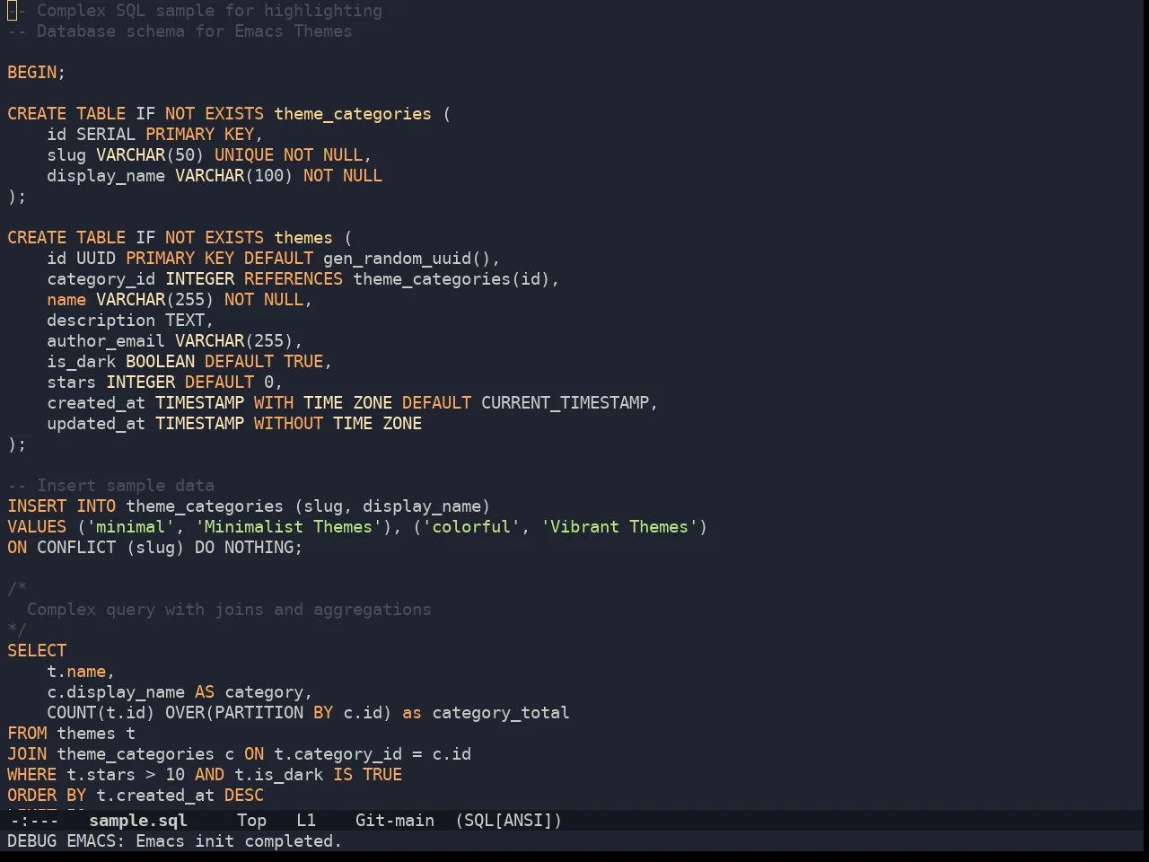 Doom Ayu Mirage Theme in sql-mode