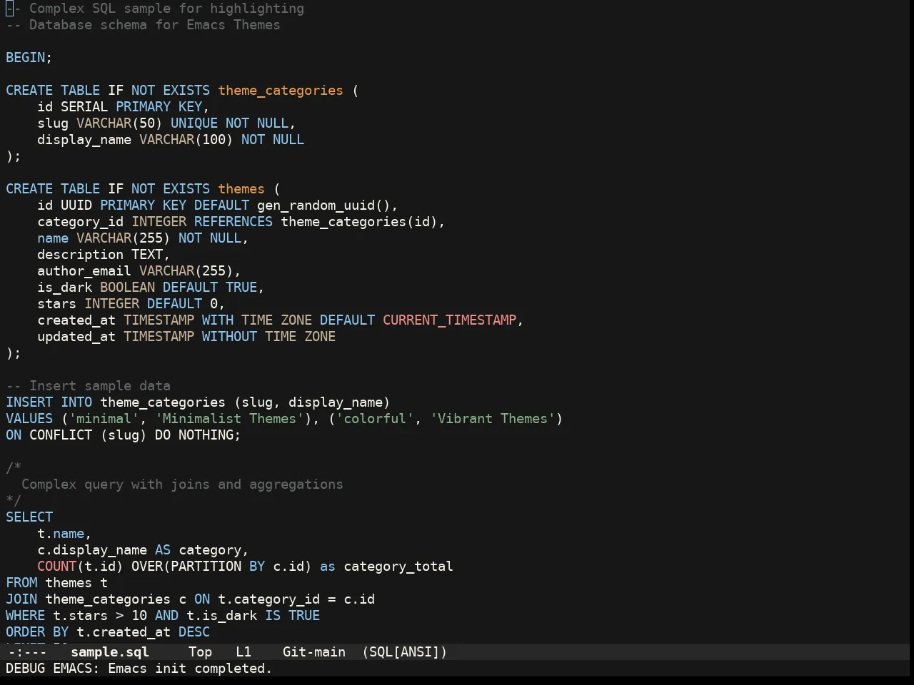 Doom Badger Theme in sql-mode