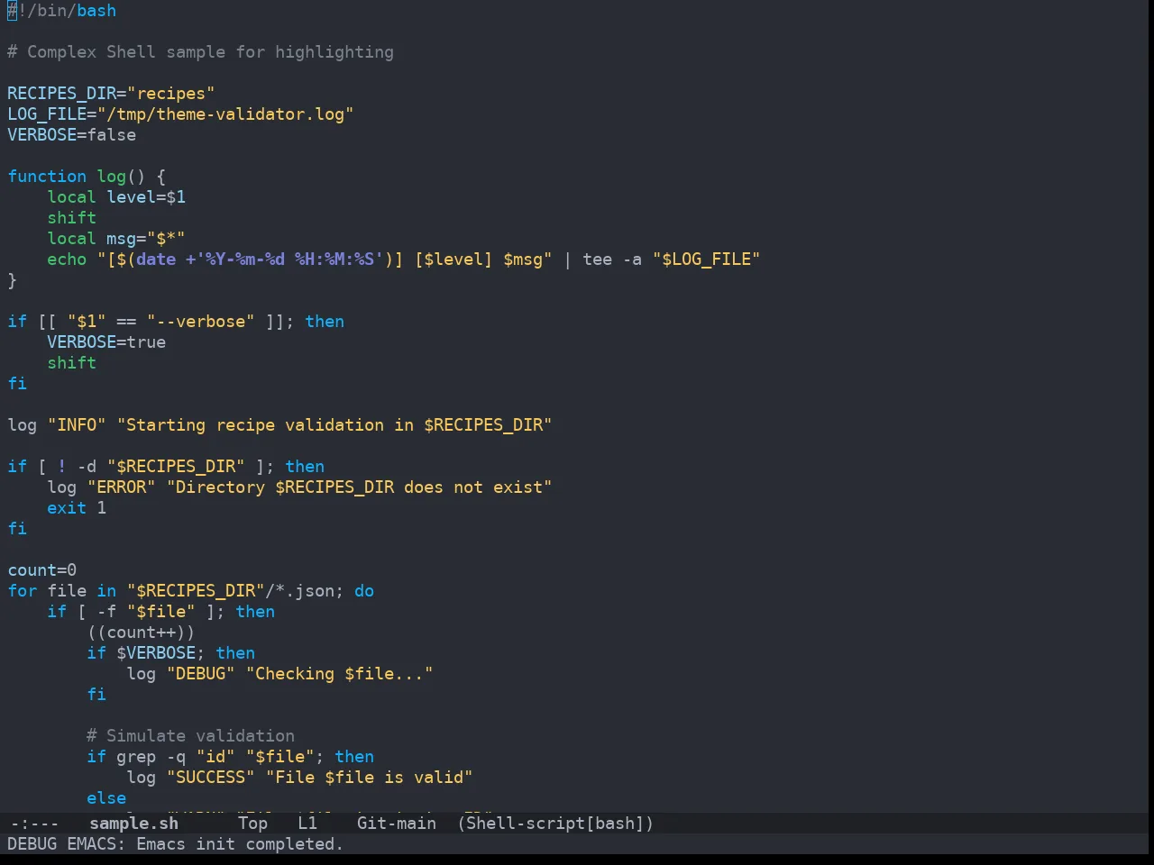 Doom Bluloco Dark Theme in sh-mode