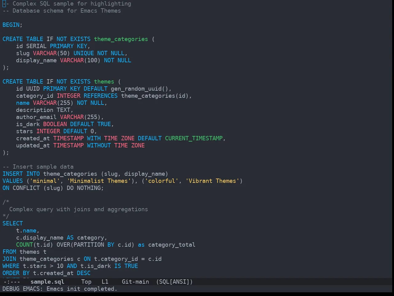 Doom Bluloco Dark Theme in sql-mode