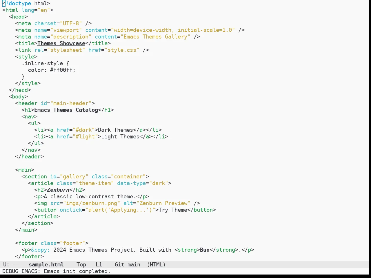 Doom Bluloco Light Theme in html-mode