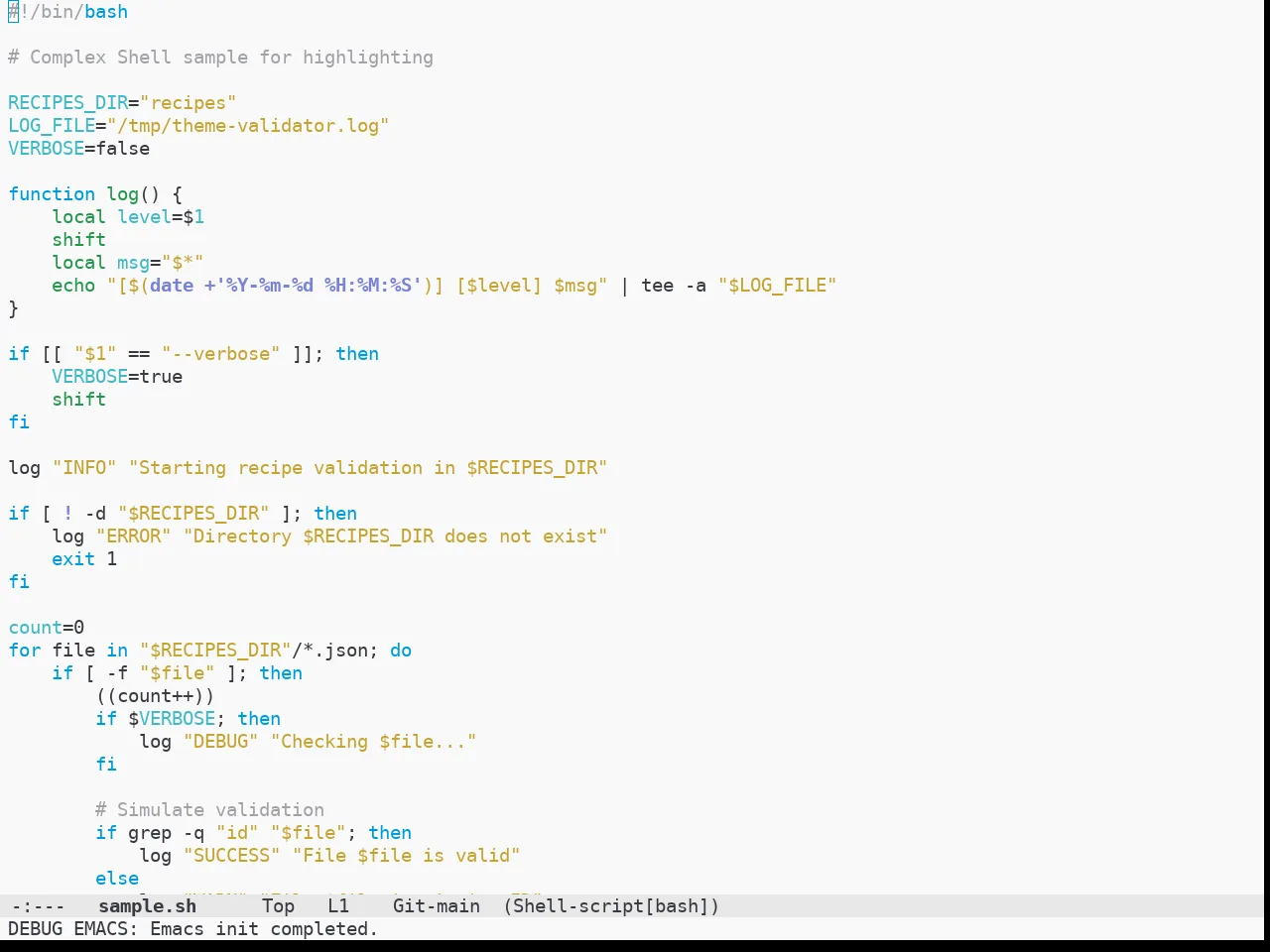 Doom Bluloco Light Theme in sh-mode