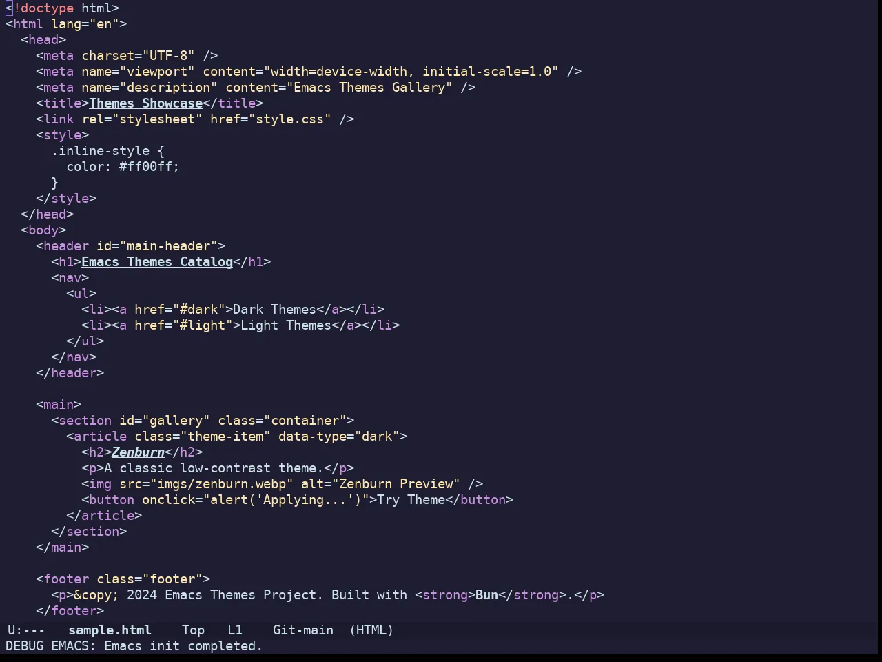 Doom Challenger Deep Theme in html-mode