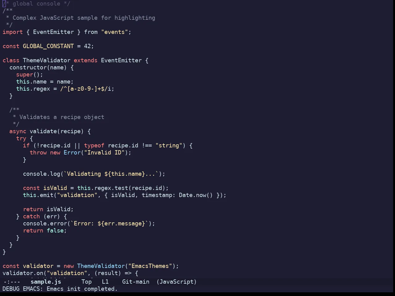 Doom Challenger Deep Theme in javascript-mode