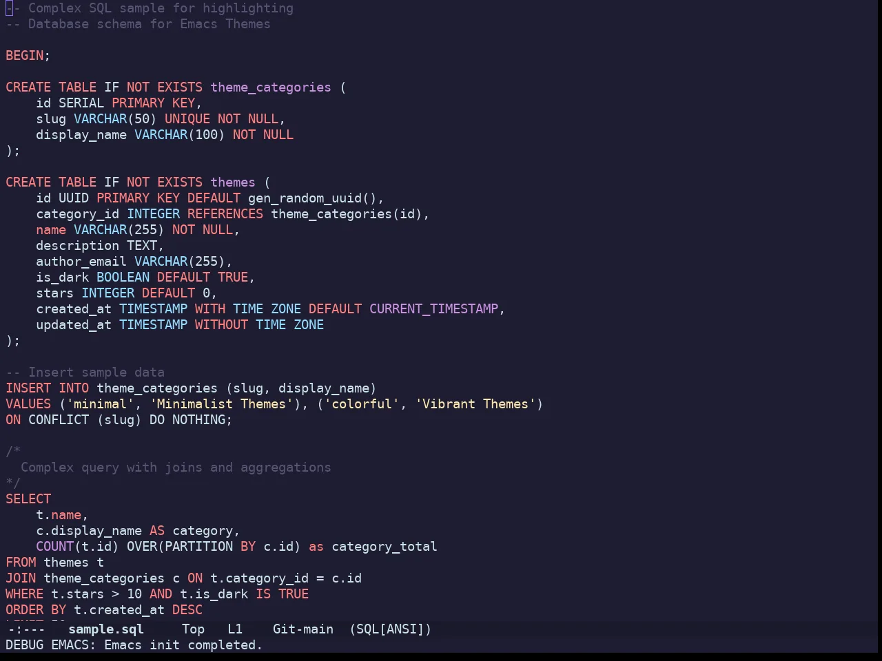 Doom Challenger Deep Theme in sql-mode