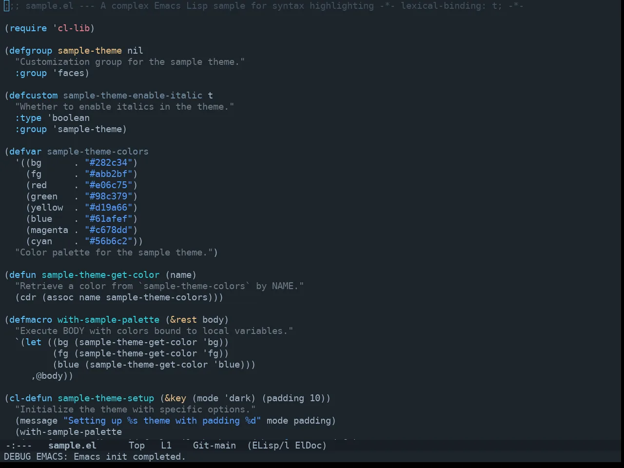 Doom City Lights Theme in emacs-lisp-mode
