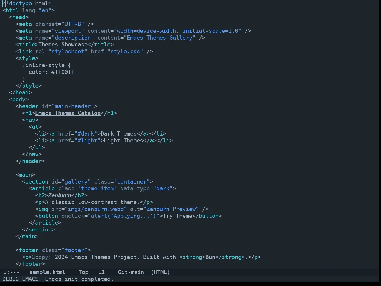 Doom City Lights Theme in html-mode