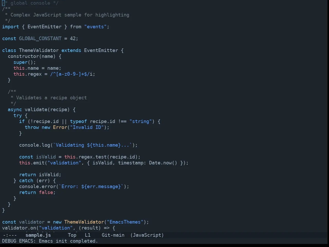 Doom City Lights Theme in javascript-mode