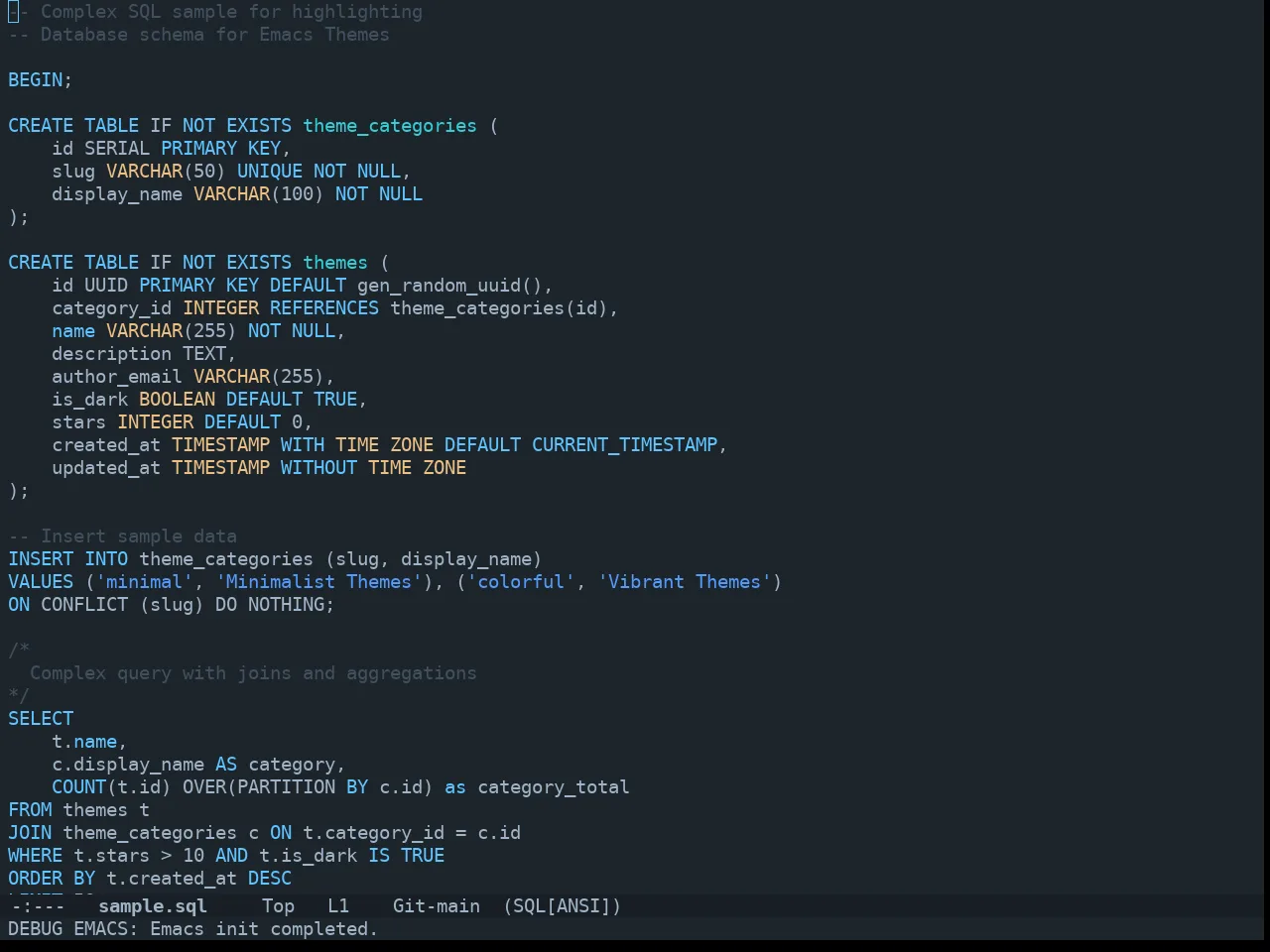 Doom City Lights Theme in sql-mode