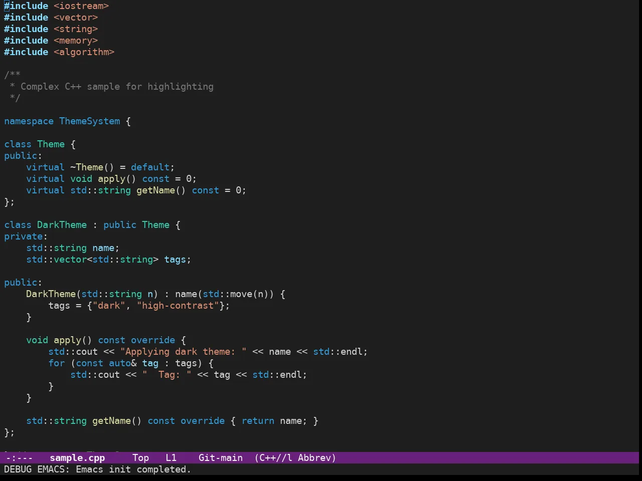 Doom Dark+ Theme in c++-mode