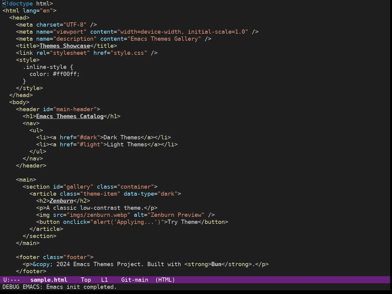 Doom Dark+ Theme in html-mode