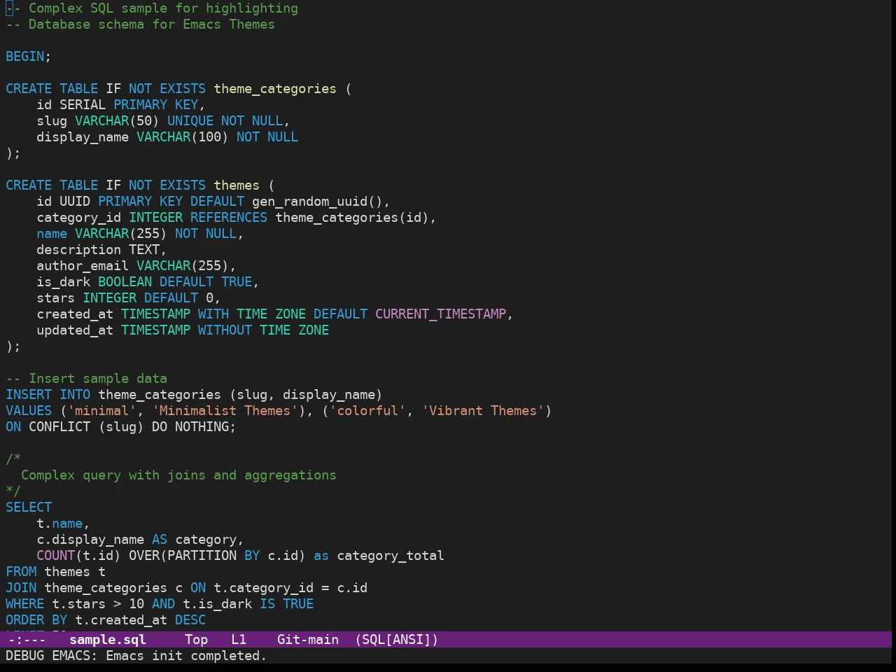 Doom Dark+ Theme in sql-mode