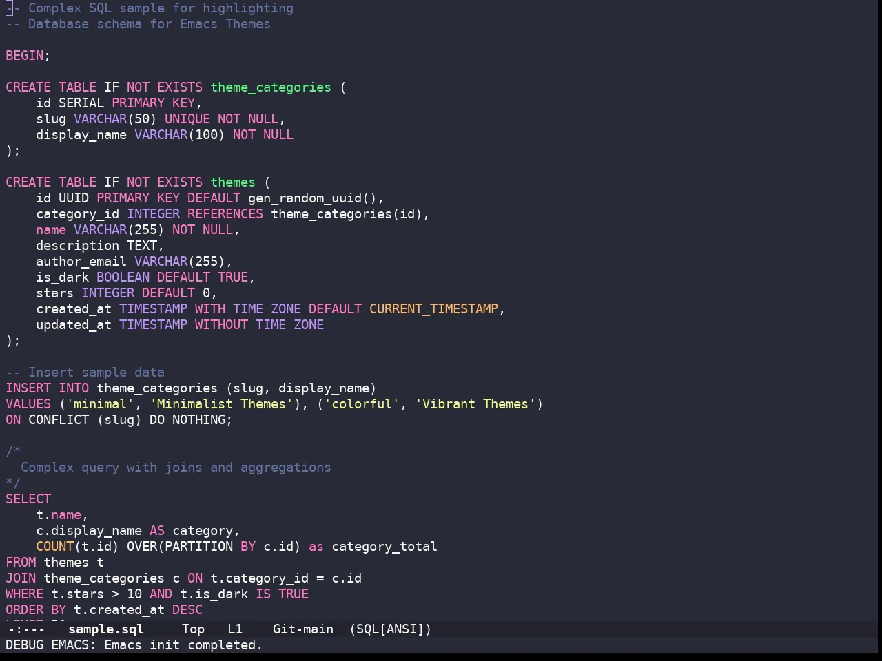 Doom Dracula Theme in sql-mode