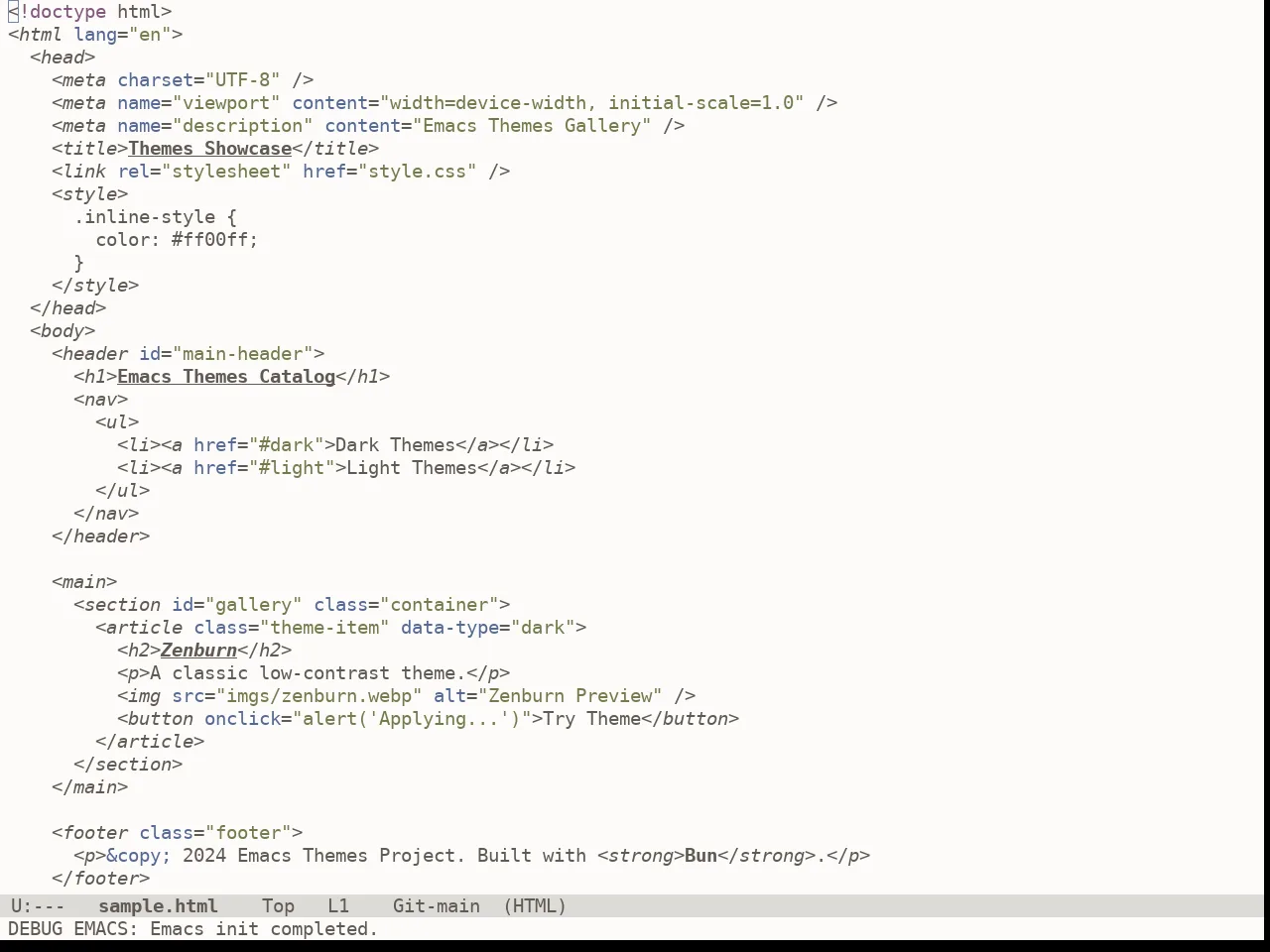 Doom Earl Grey Theme in html-mode