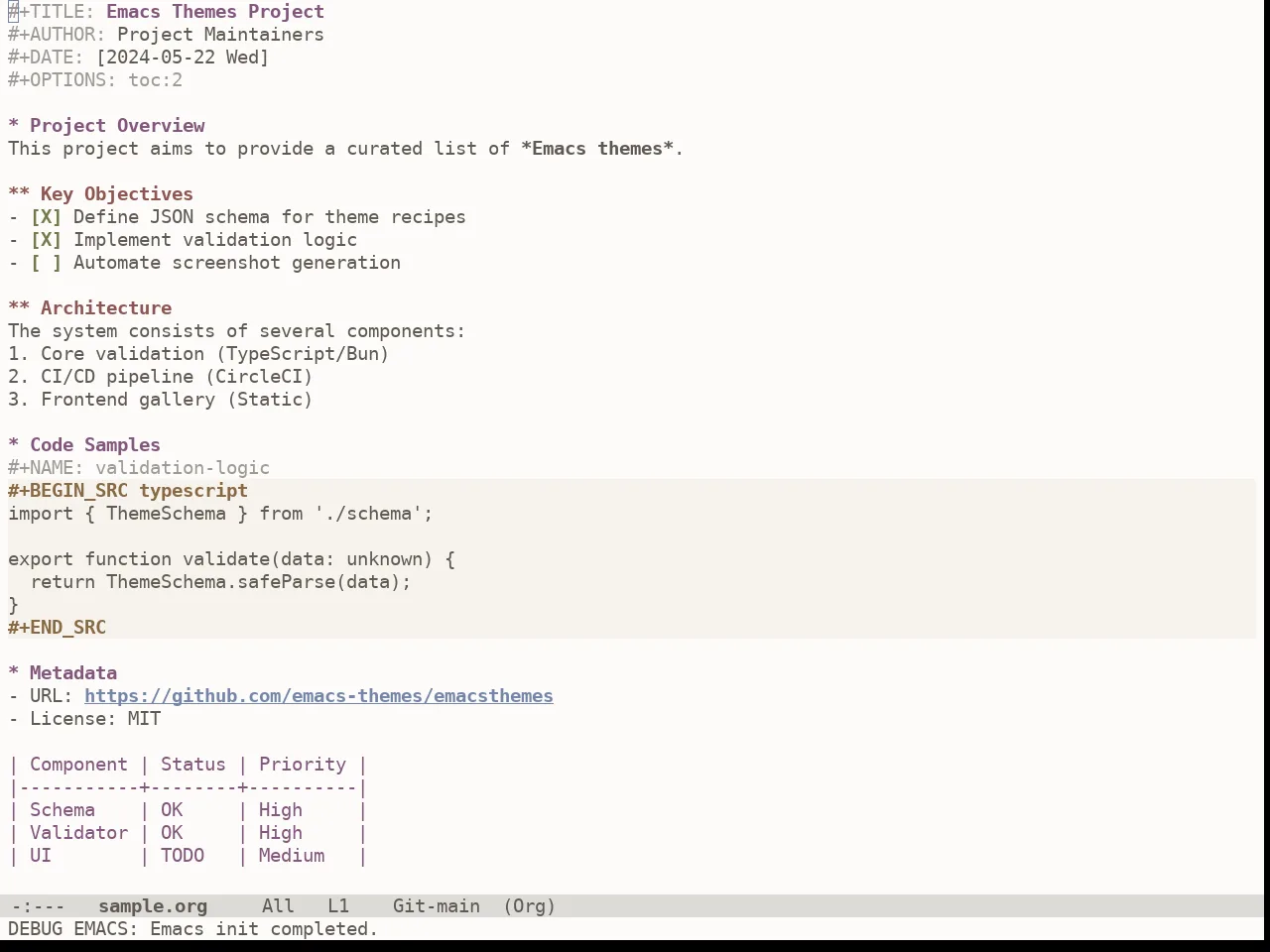 Doom Earl Grey Theme in org-mode