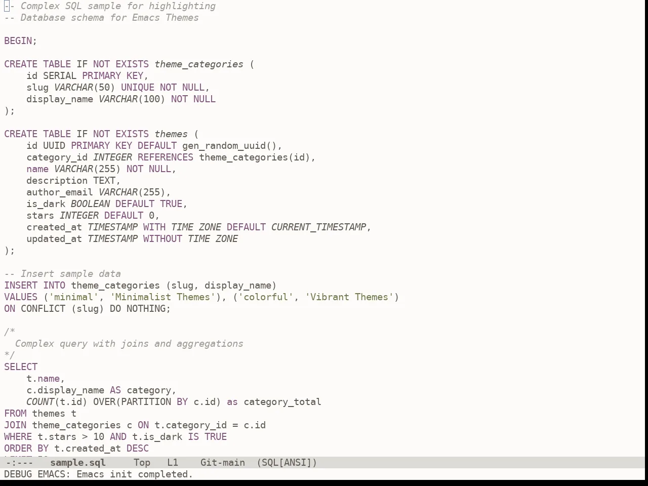 Doom Earl Grey Theme in sql-mode