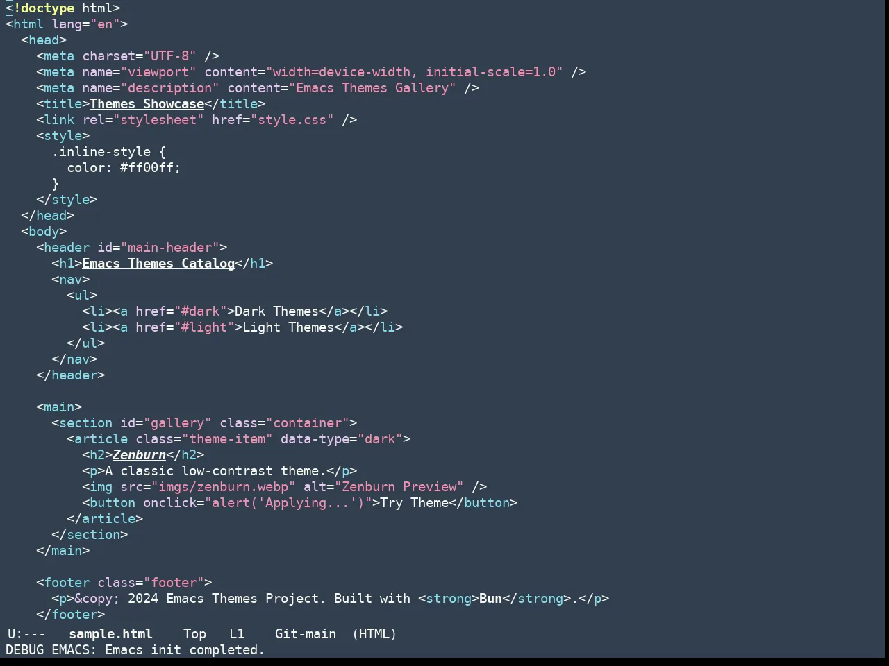 Doom Ephemeral Theme in html-mode