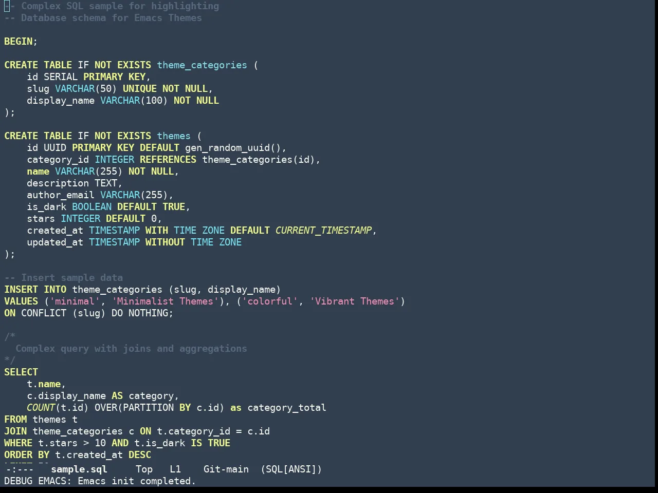 Doom Ephemeral Theme in sql-mode