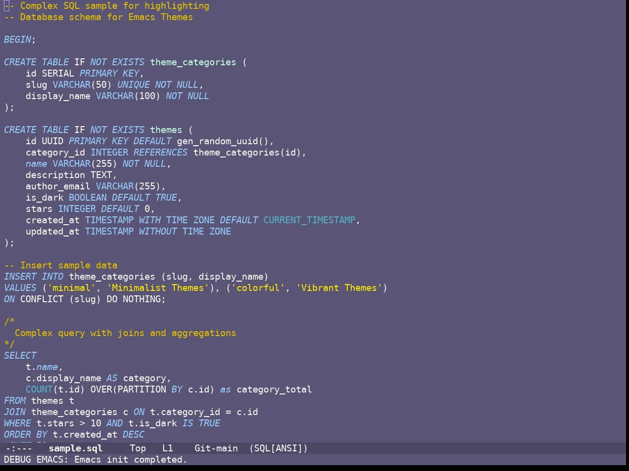 Doom Fairy Floss Theme in sql-mode